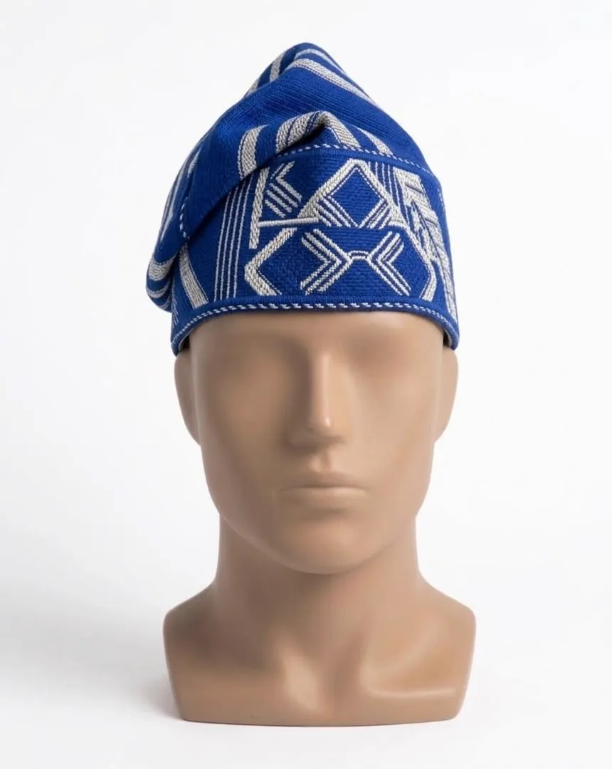 Fila, blue and white aso oke