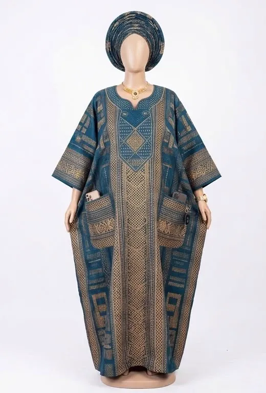 Boubou, teal and gold