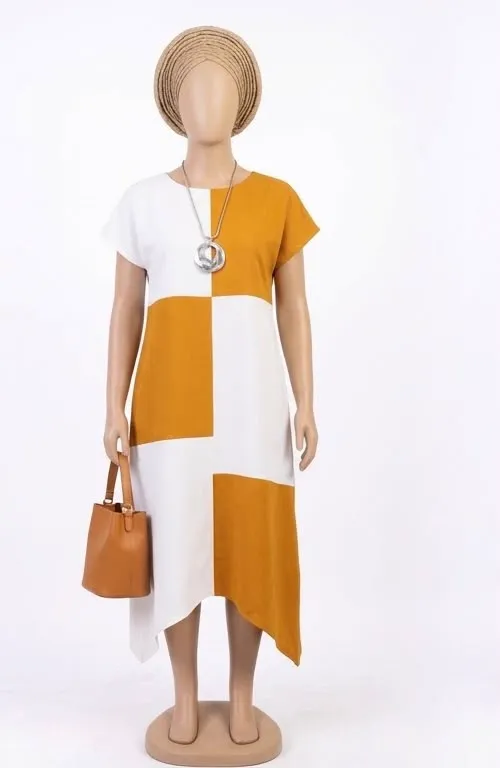 Dress, ochre colour-block