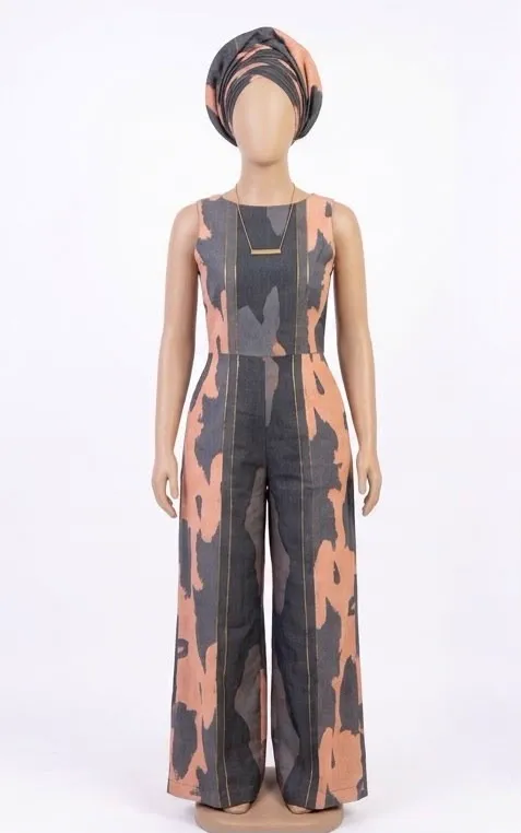 Jumpsuit, coral and charcoal